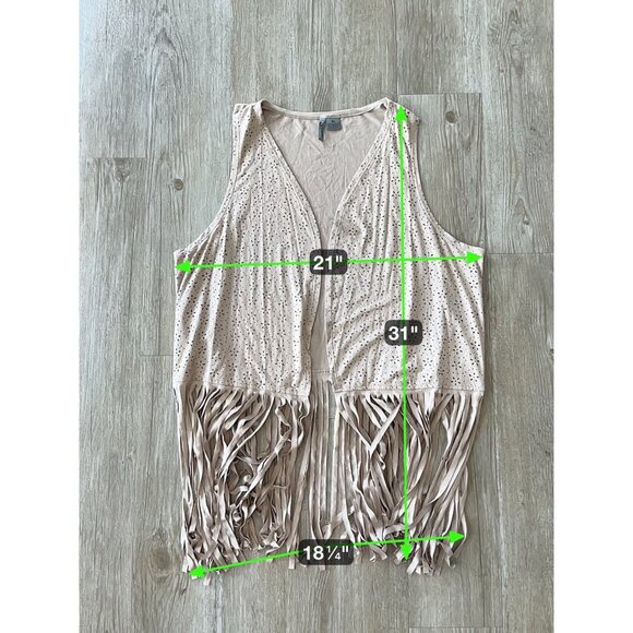 Womens New Directions Light Brown/Tan Fringe Vest - XL - Picture 4 of 7